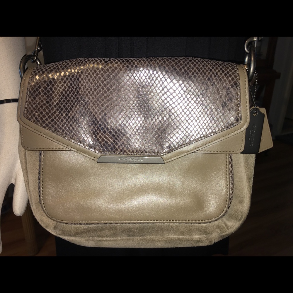Coach Tylor Suede Exotic Python Leather Crossbody - image 1